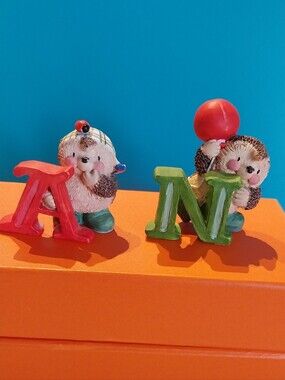 Cute Hedgehog Alphabet Figurines - Red and Green Letters A & N